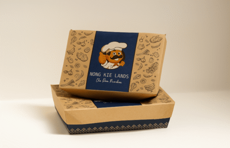 Lunch box kraft dengan desain custom printing, kemasan makanan ramah lingkungan dan berkelas.